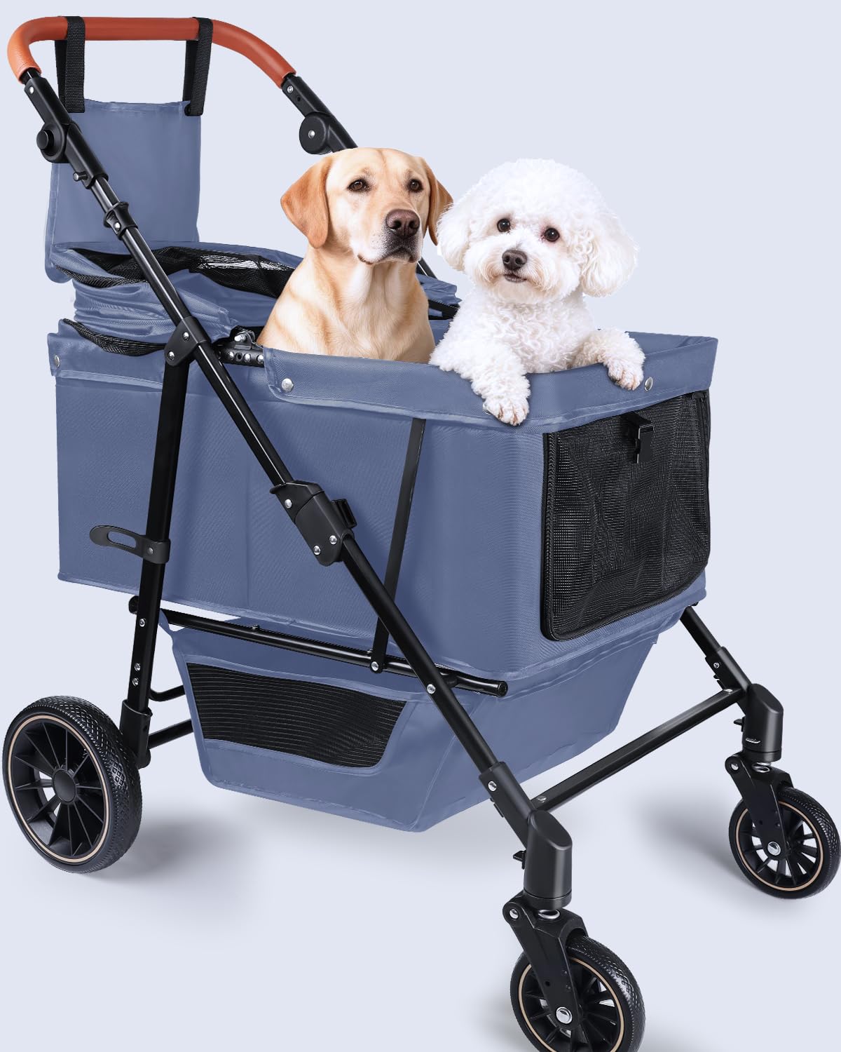 Dog Stroller for Large & Medium Dogs (20–132 lbs), Pet Stroller for 2 Small Dogs with Adjustable Handle & Canopy, Sun Shades, Storage Organizer, Foldable & Ventilated, Black