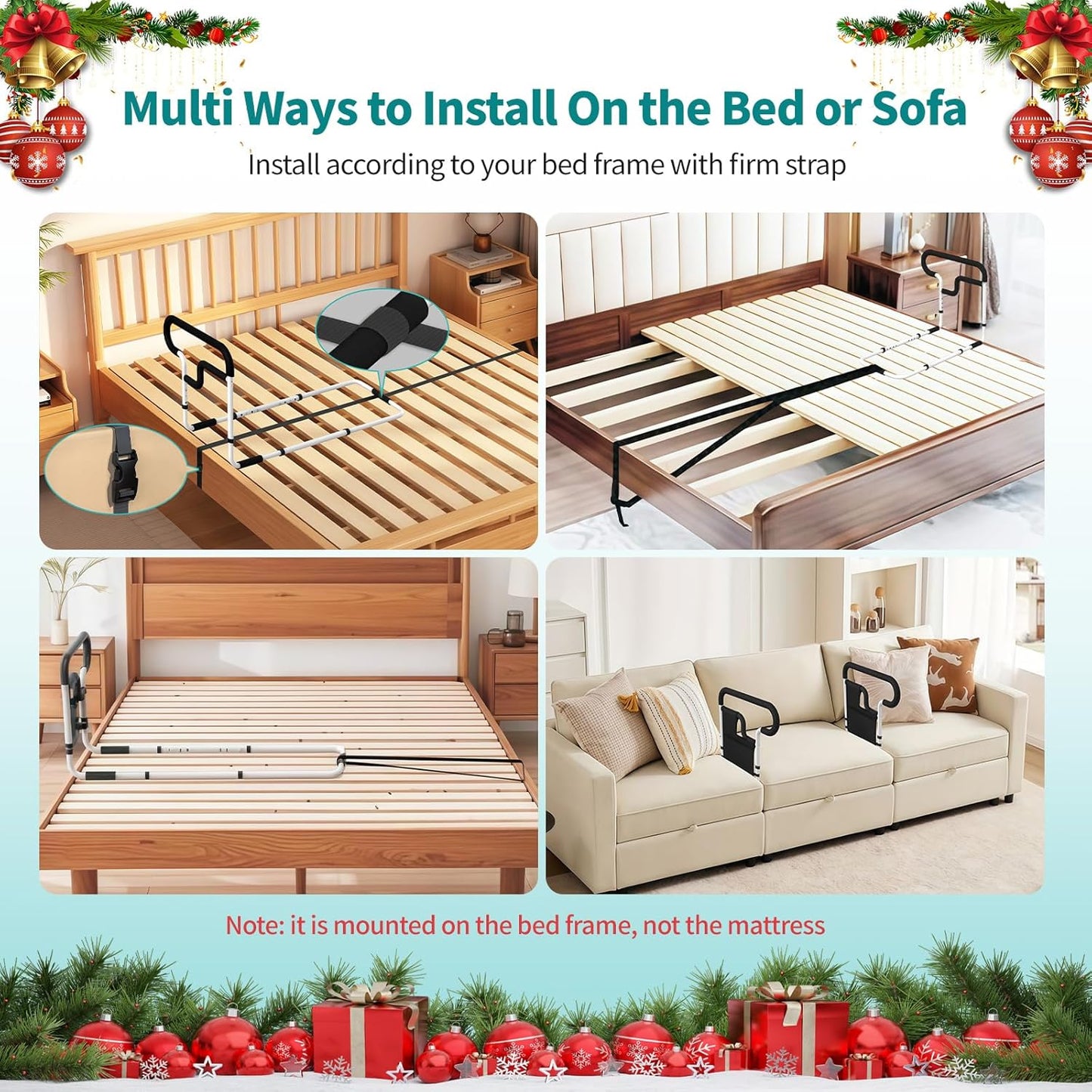 Deeptita Bed Rails for Elderly Adults Safety, Height and Length Adjustable Bed Assist Rail for Senior, Bedrail with 2 Bag & Strap, Help Get in & Out of Bed, Fit Most Bed, Supports 300 lbs, Tool-Free