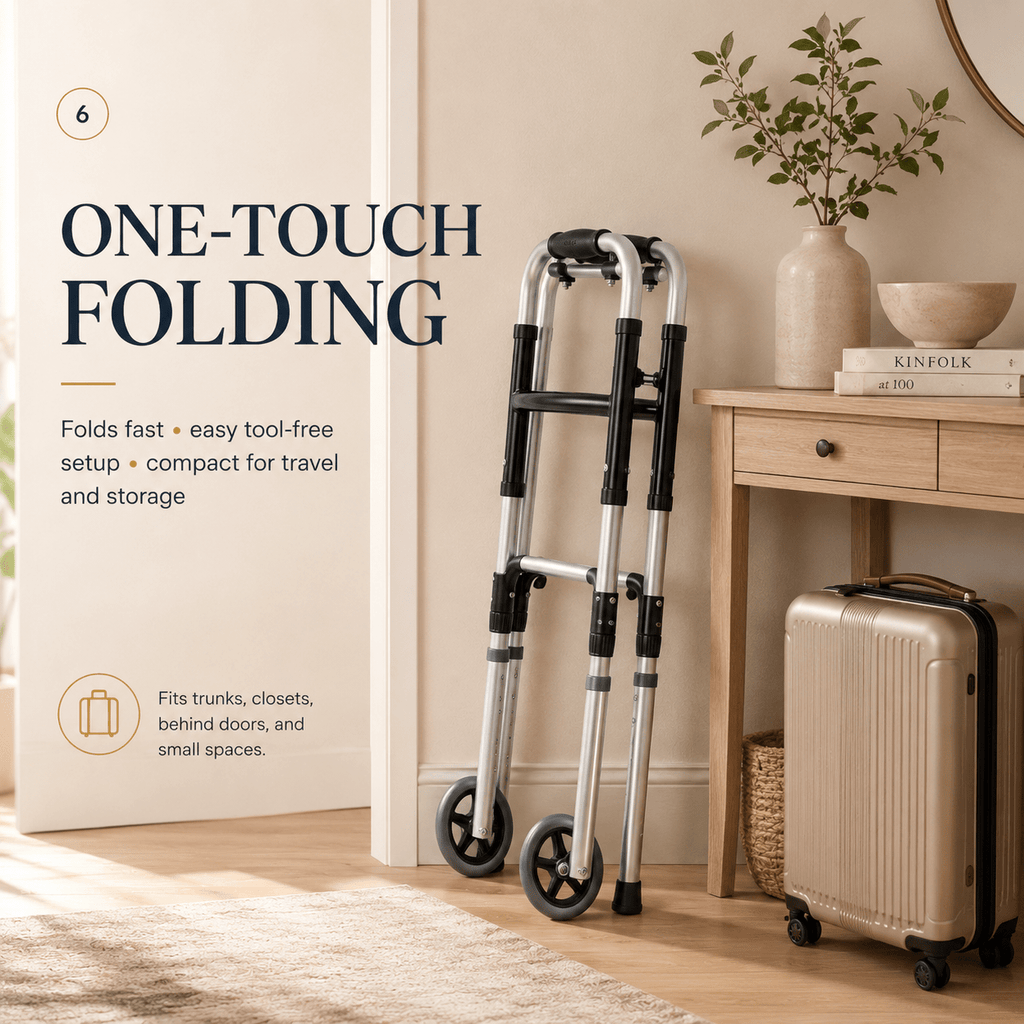 DeepTita Folding Front Wheel Walker, Home Travel, 5" Wheels, 350lb for modern home mobility, recovery, and everyday confidence