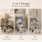 DeepTita 3-in-1 Rolling Bedside Commode Chair