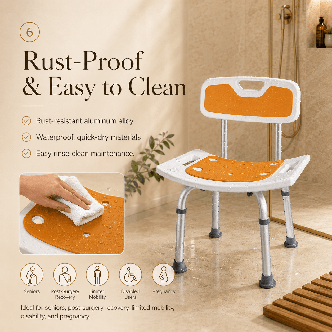 DeepTita Adjustable Shower Chair, Bath, 13.5-18.5", 300lb for modern home mobility, recovery, and everyday confidence