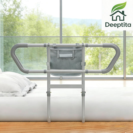 Bed Rails for Elderly Adults Safety, 2026 Upgraded & ASTM Compliant Adjustable Bed Cane with Ergonomic Non-Slip Handle, Storage Pocket, Motion Sensor Night Light,400 LB Support, Tool-Free Assembly