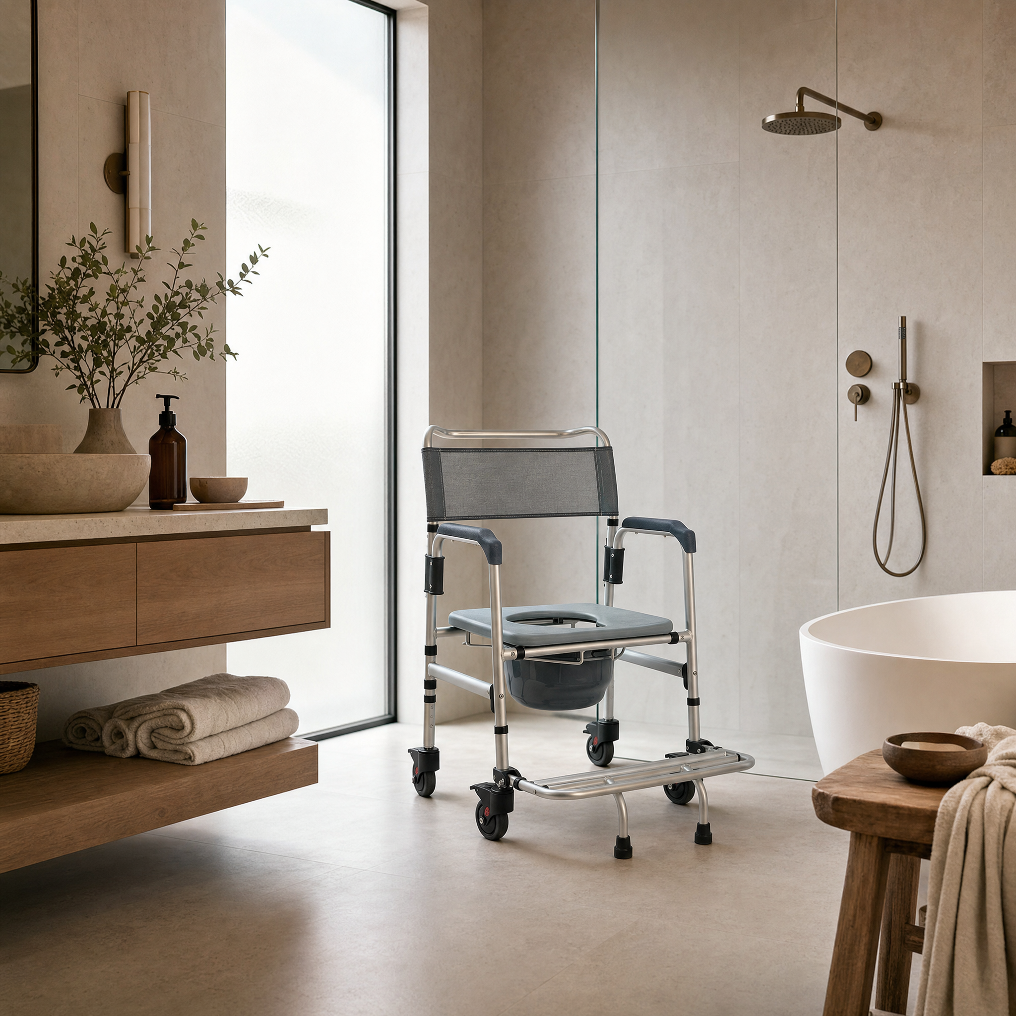 DeepTita 3-in-1 Rolling Bedside Commode Chair