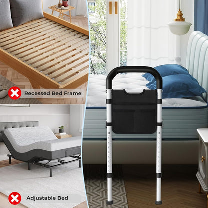 DEEPTITA Bed Rails for Elderly Adults Safety - ASTM Approved Adjustable Bed Cane Supports 350LBS with Non-Slip Grip & Storage Pocket, Stable Bed Assist Rails for Seniors, Tool-Free