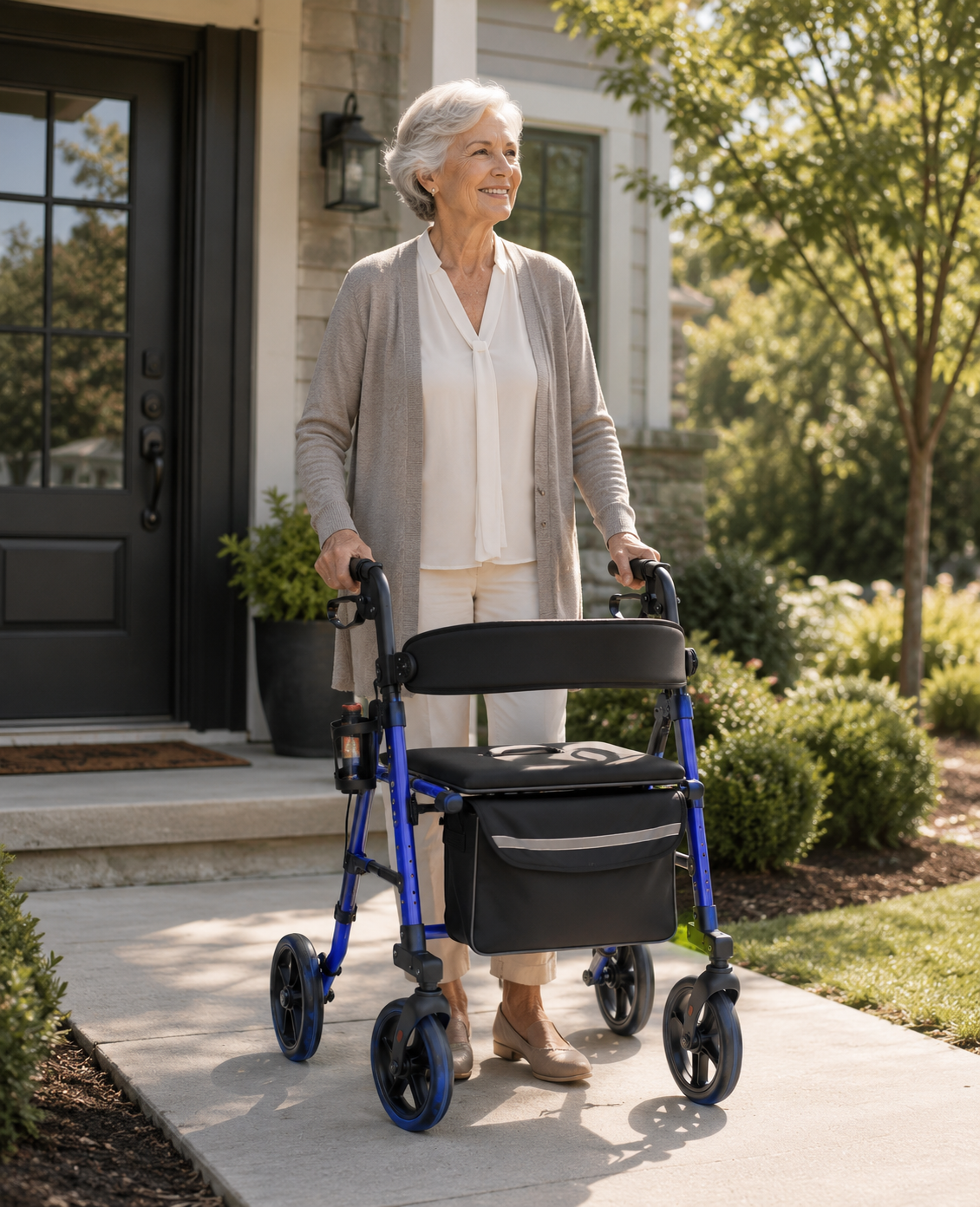 DeepTita All-Terrain Foldable Rollator Walker with Seat