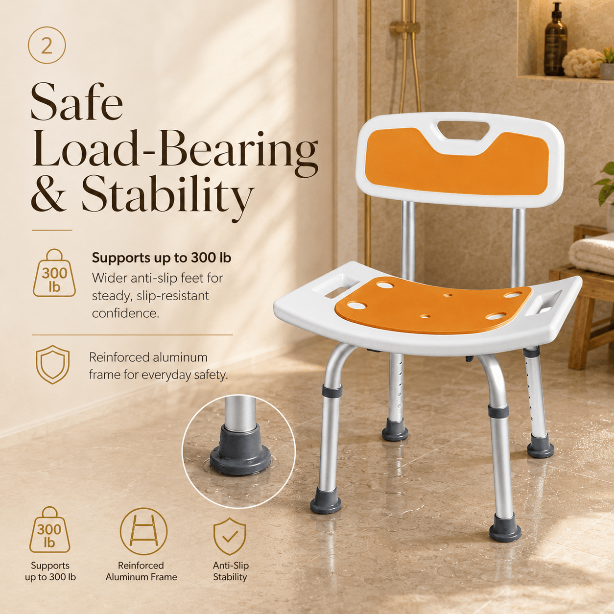 DeepTita Adjustable Shower Chair, Bath, 13.5-18.5", 300lb for modern home mobility, recovery, and everyday confidence