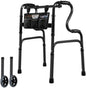 Deeptita Stepped Handrail Walker with 6-inch Bearings Wheels - Aluminum Foldable Walkers for Seniors, 8-Level Height Adjustable Walkers for Elderly, Lightweight Folding Walker with Small Bag, Silver
