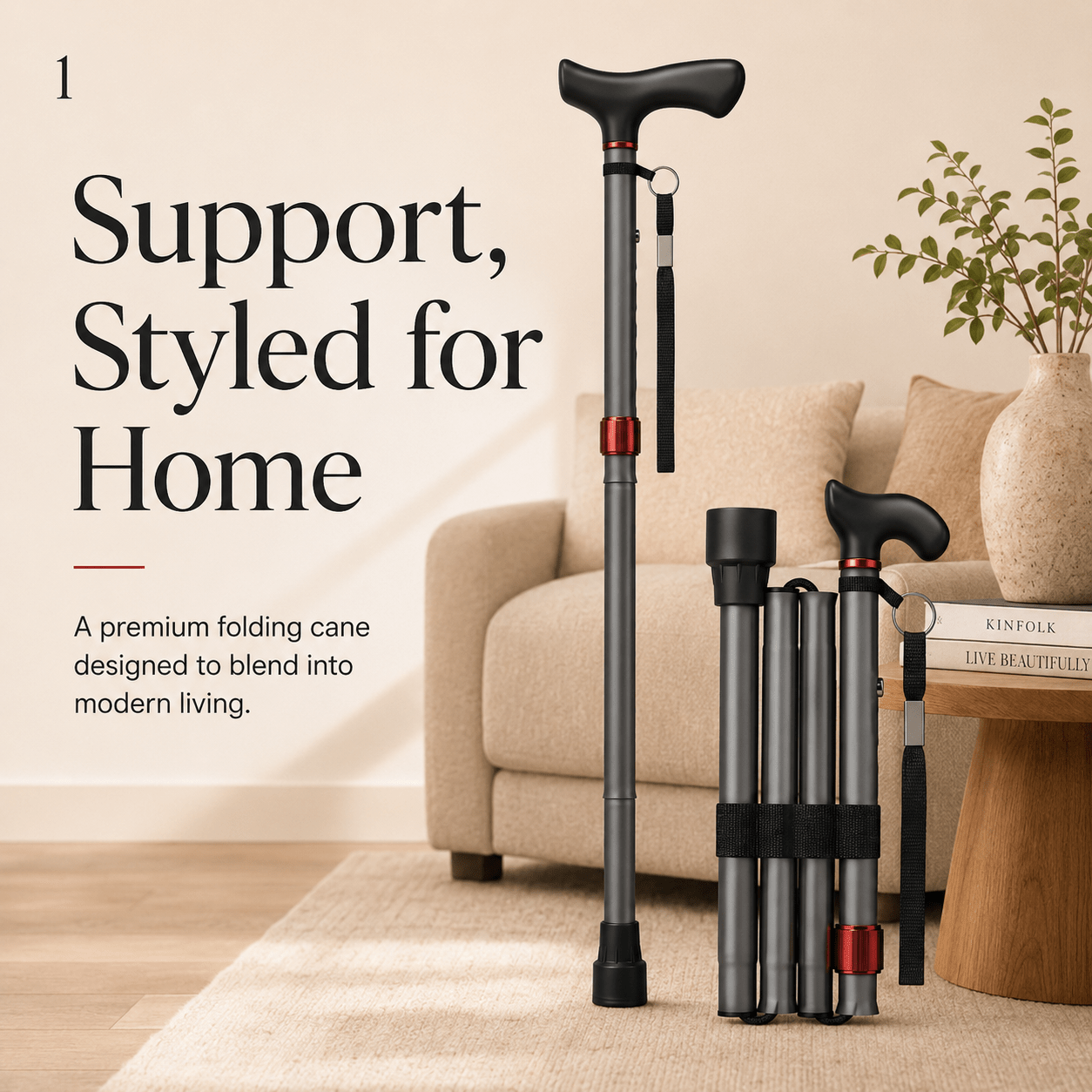 DeepTita Foldable Walking Cane ，Home Travel,33-37" for modern home mobility, recovery, and everyday confidence