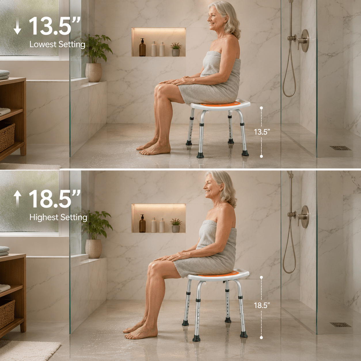 DeepTita Adjustable Shower Stool, Bath, 13.5-18.5", 300lb for modern home mobility, recovery, and everyday confidence