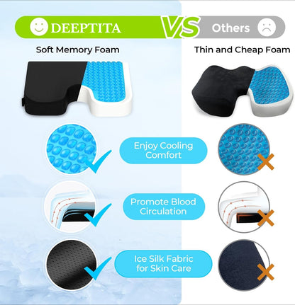DEEPTITA Gel Wheelchair Seat Cushion, Relieve Sciatica, Back, Coccyx, Pressure Sore and Ulcer Pain, Refreshing Ergonomic Chair Cushion with Waterproof Silk Fabric, Anti-Slip Cover