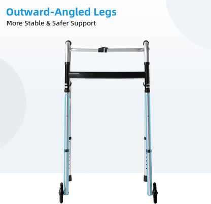 Deeptita Stepped Handrail Walker with 6-inch Bearings Wheels - Aluminum Foldable Walkers for Seniors, 8-Level Height Adjustable Walkers for Elderly, Lightweight Folding Walker with Small Bag, Silver
