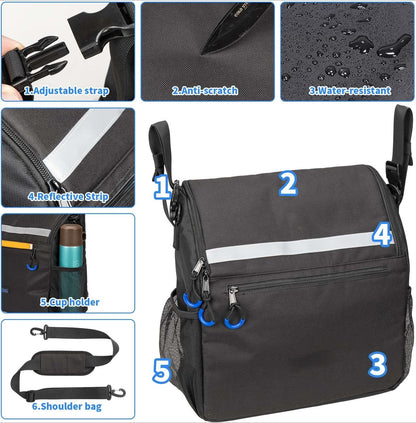 DEEPTITA Wheelchair Bags, Wheelchair Backpack with Cup Holder, Wheelchair Bags to Hang on Back, Electric Wheelchair Accessories, Large Storage Bag for Walker Rollator