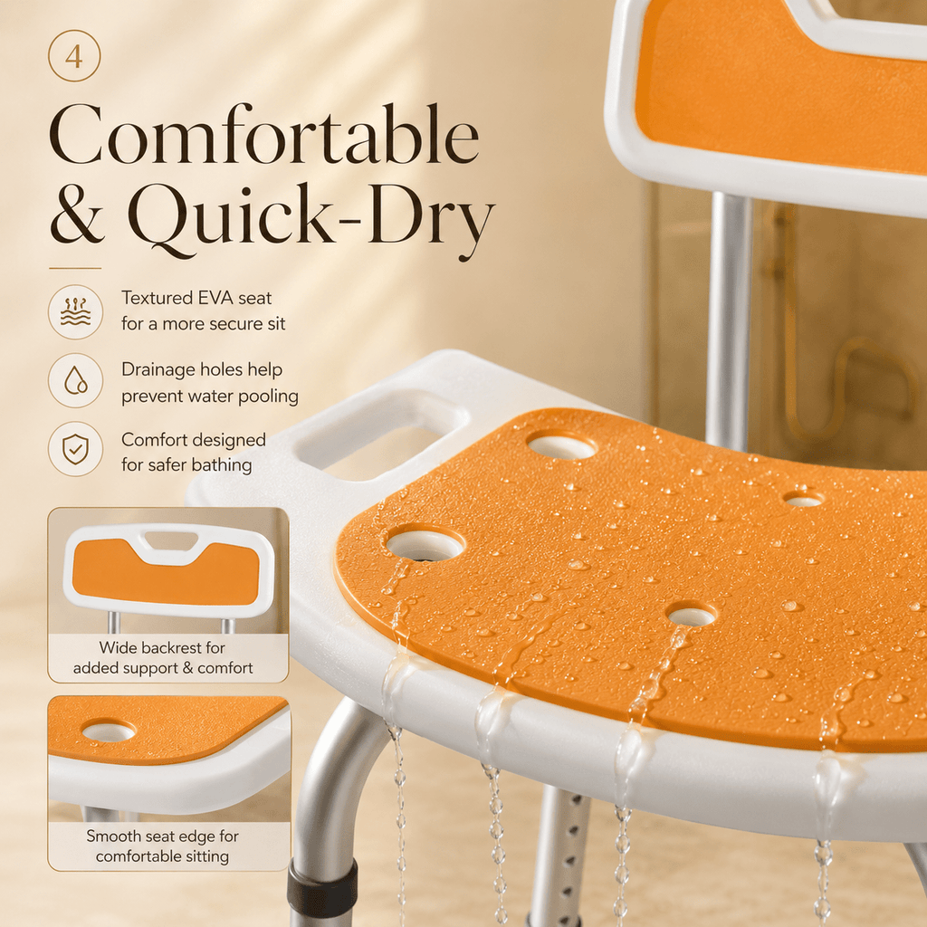 DeepTita Adjustable Shower Chair, Bath, 13.5-18.5", 300lb for modern home mobility, recovery, and everyday confidence