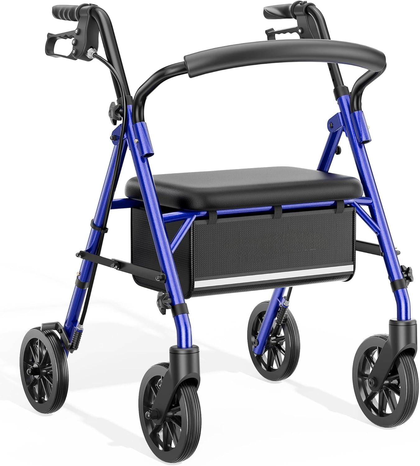 Walkers for Seniors with Seat, Lightweight 16 Pounds Folding Rolling Walker with 6-Inch Puncture-Resistant Wheel, 5-Level Height Adjustable, 300 lb Weight Capacity