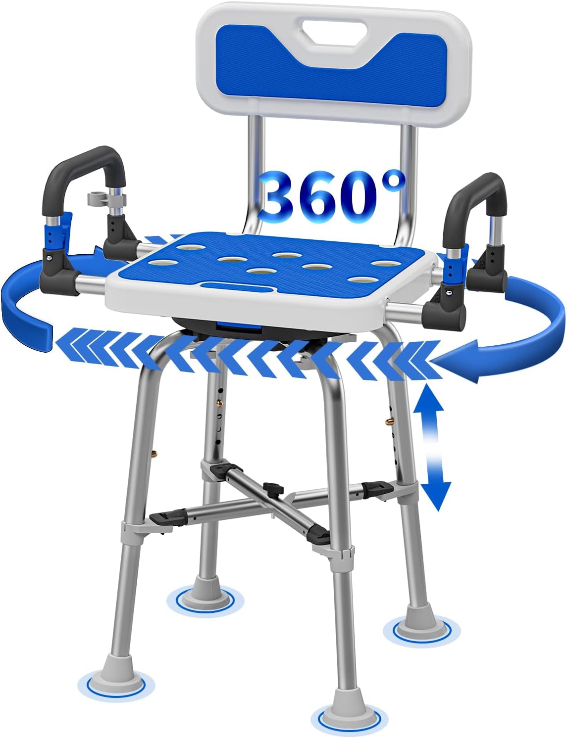 Deeptita Swivel Shower Chair with Arms and Back, Heavy Duty 500 lbs for Seniors, Elderly, Disabled, or Bariatric Adults, Bench Seat for Inside Shower Stall and Bathroom, Bathtub Seats, Adjustable Stool