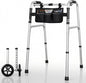 Deeptita Stepped Handrail Walker with 6-inch Bearings Wheels - Aluminum Foldable Walkers for Seniors, 8-Level Height Adjustable Walkers for Elderly, Lightweight Folding Walker with Small Bag, Silver