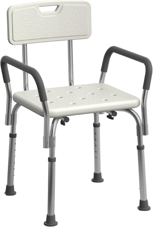 Medline Shower Chair Seat with Padded Armrests and Back, Heavy Duty Shower Stool for Bathtub, Slip Resistant Shower Seat with Adjustable Height, Shower Bench for Inside Shower with 350 lb Capacity