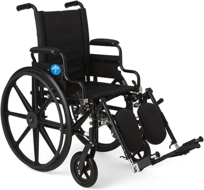 DEEPTITA Ultra-Lightweight Wheelchair with Flip-Back Desk Arms and Elevating Leg Rests for Extra Comfort, Black, 22” x 18" Seat