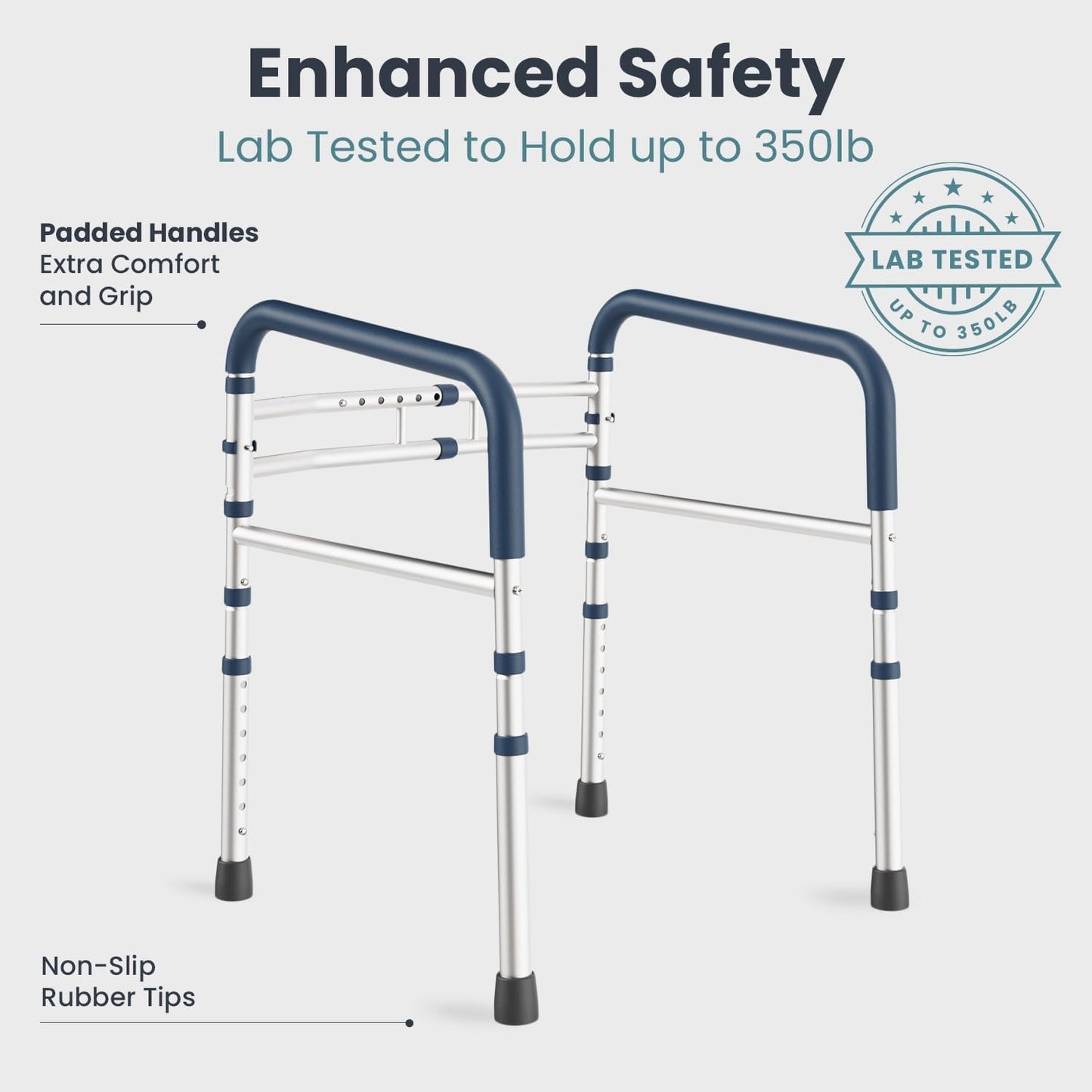 Deeeptita Toilet Safety Rails (350 Lb) - Adjustable Toilet Safety Frame & Rails, Toilet Safety Rail for Elderly Adults, Toilet Handles for Seniors, Toilet Bars for Elderly & Handicap
