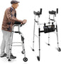 Deeptita Stepped Handrail Walker with 6-inch Bearings Wheels - Aluminum Foldable Walkers for Seniors, 8-Level Height Adjustable Walkers for Elderly, Lightweight Folding Walker with Small Bag, Silver