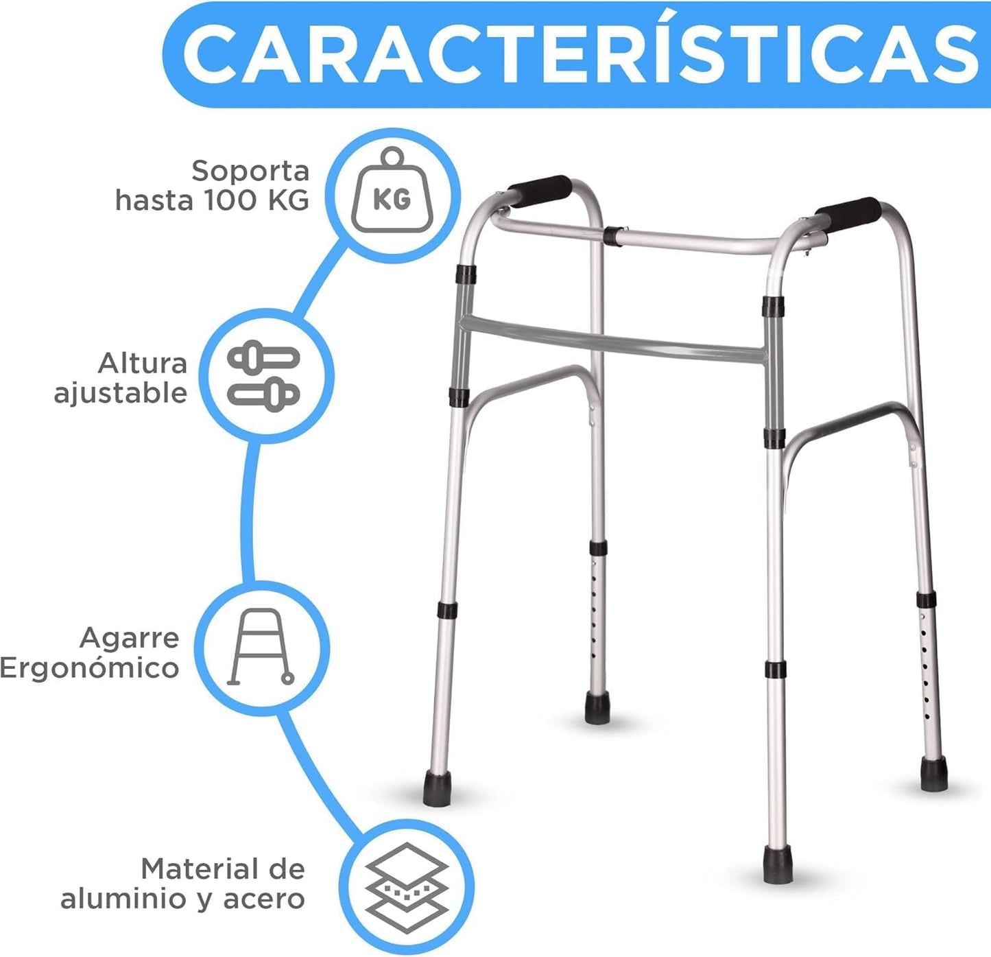 DEEPTITA | Orthopedic Fixed Walker for Adults | Orthopedic Walker for Rehabilitation | Cushioned Grips | Non-Slip | 7 Height Levels | Height Adjustment | Supports 100 kg (Gray)
