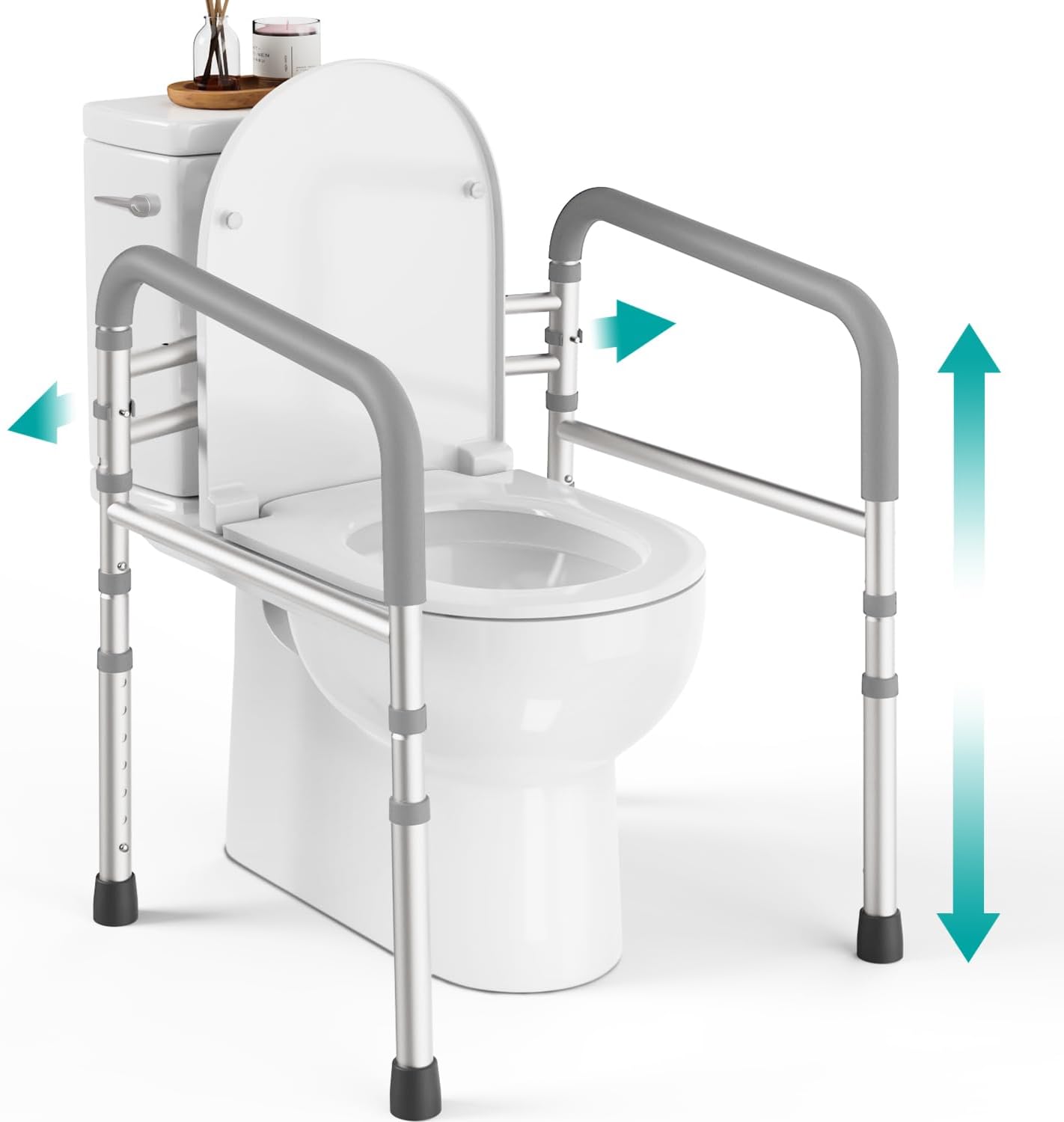 Deeeptita Toilet Safety Rails (350 Lb) - Adjustable Toilet Safety Frame & Rails, Toilet Safety Rail for Elderly Adults, Toilet Handles for Seniors, Toilet Bars for Elderly & Handicap
