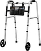 Deeptita Stepped Handrail Walker with 6-inch Bearings Wheels - Aluminum Foldable Walkers for Seniors, 8-Level Height Adjustable Walkers for Elderly, Lightweight Folding Walker with Small Bag, Silver