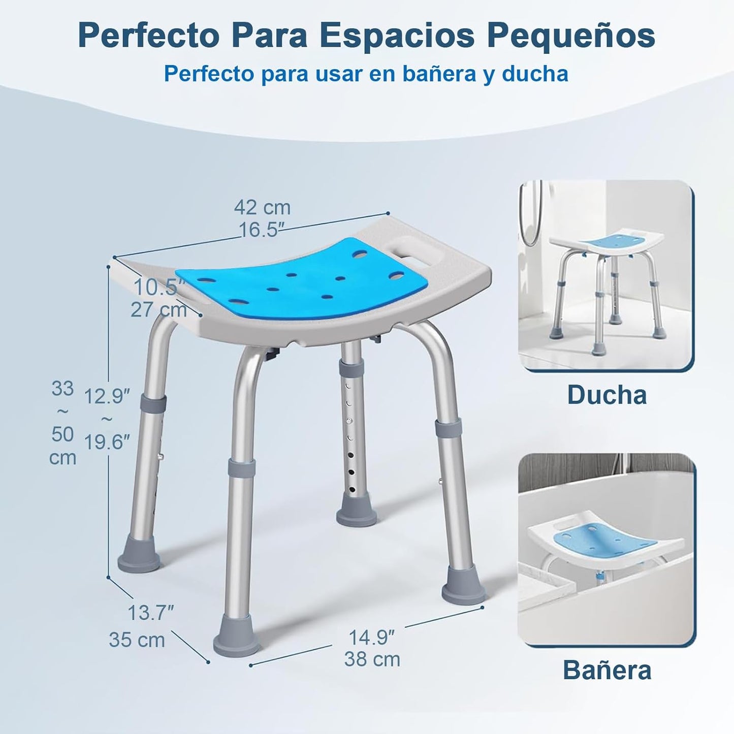 Deeptita - Adjustable Shower Chair for Seniors, Non-Slip Bathtub Shower Bench with Suction Cup Feet and Soft Cushion, Heavy-Duty Aluminum Supports 150 kg, for Seniors and Disabled Individuals