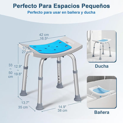 Deeptita - Adjustable Shower Chair for Seniors, Non-Slip Bathtub Shower Bench with Suction Cup Feet and Soft Cushion, Heavy-Duty Aluminum Supports 150 kg, for Seniors and Disabled Individuals