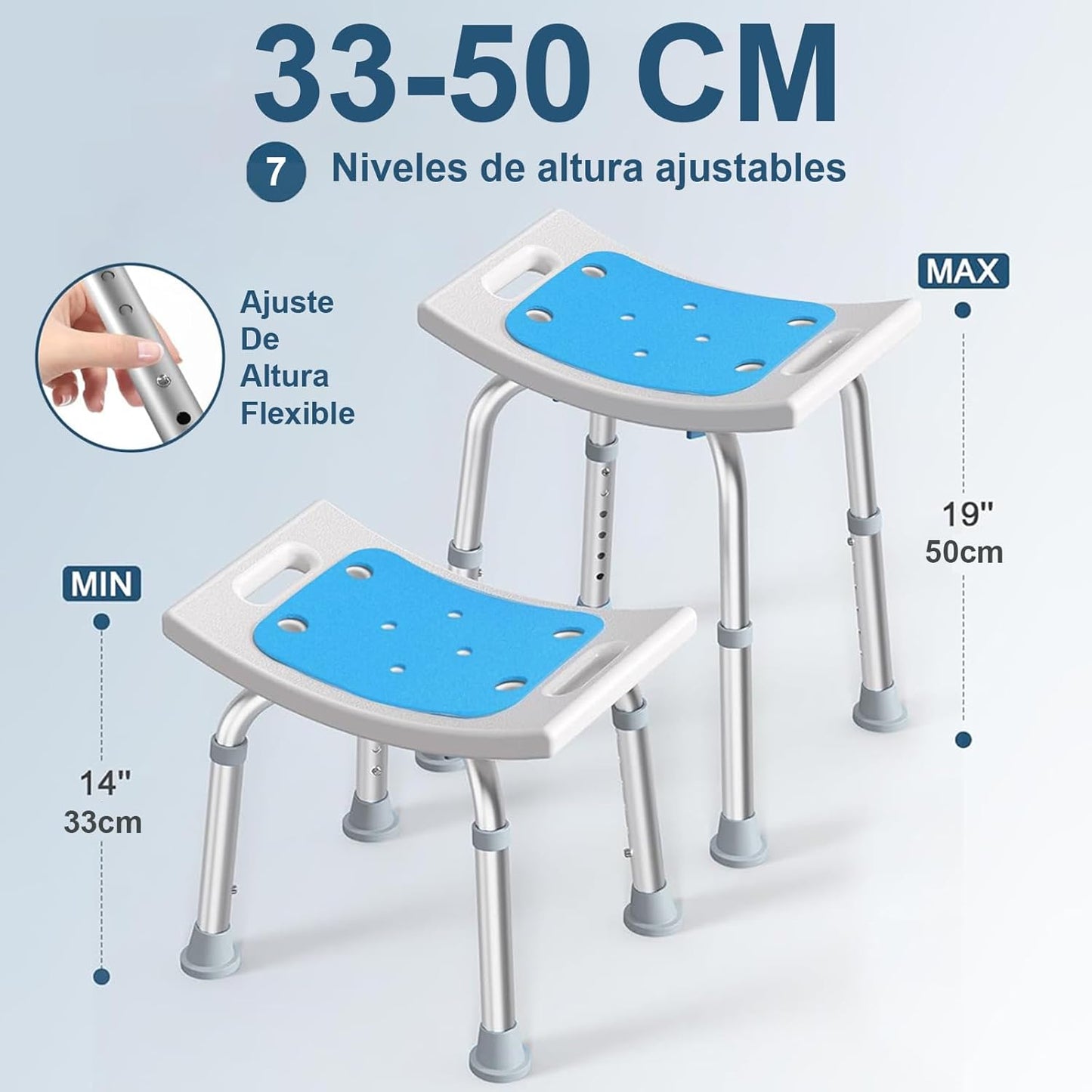 Deeptita - Adjustable Shower Chair for Seniors, Non-Slip Bathtub Shower Bench with Suction Cup Feet and Soft Cushion, Heavy-Duty Aluminum Supports 150 kg, for Seniors and Disabled Individuals