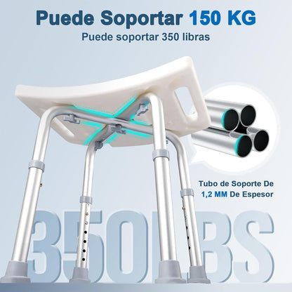 Deeptita - Adjustable Shower Chair for Seniors, Non-Slip Bathtub Shower Bench with Suction Cup Feet and Soft Cushion, Heavy-Duty Aluminum Supports 150 kg, for Seniors and Disabled Individuals