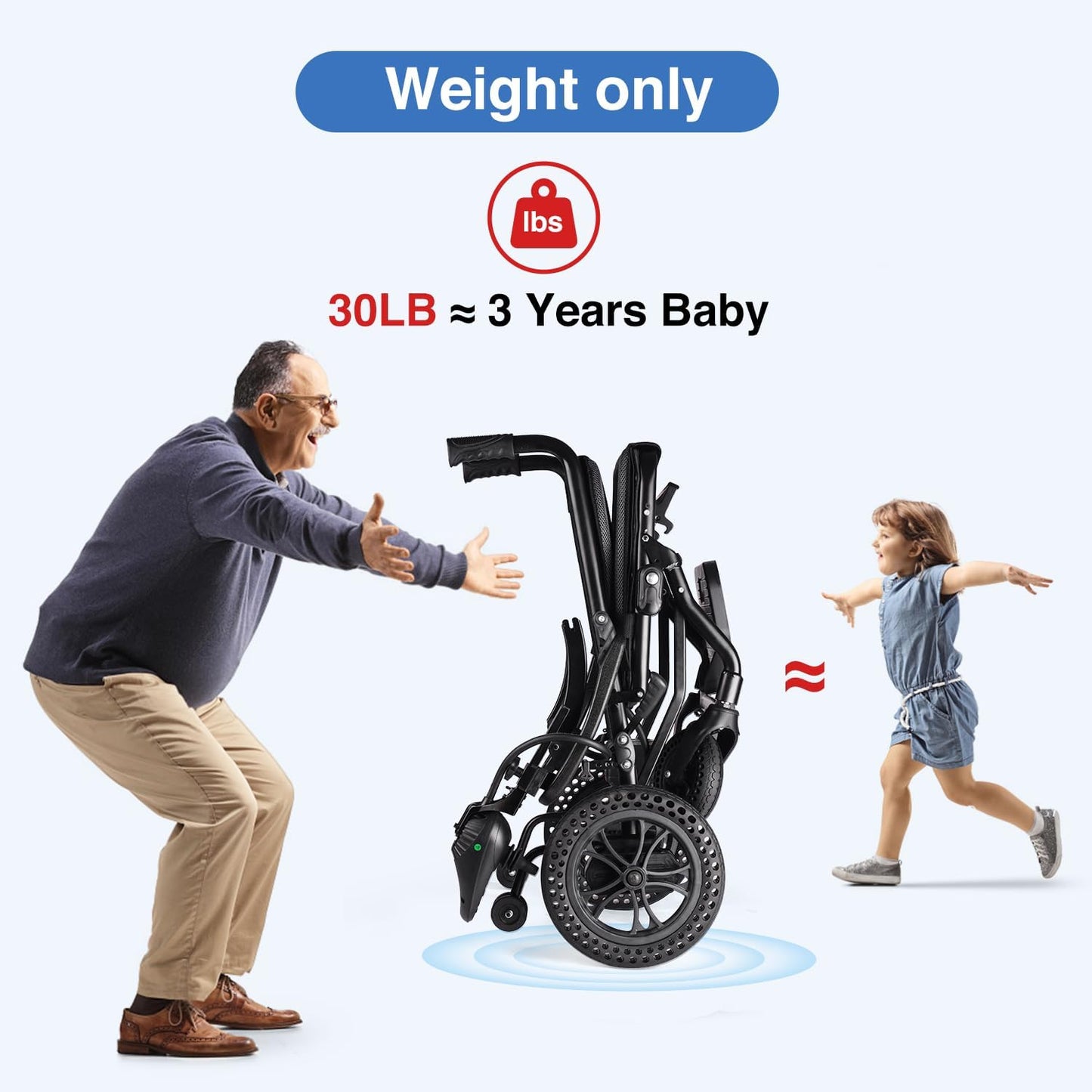 DEEPTITA Electric Wheelchairs for Adults, Lightweight Foldable Motorized Wheelchair with Removable Battery, Liftable Armrest, Airline Approved (30 Lbs, Grey)
