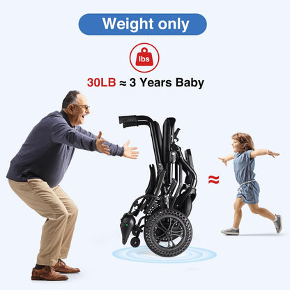 DEEPTITA Electric Wheelchairs for Adults, Lightweight Foldable Motorized Wheelchair with Removable Battery, Liftable Armrest, Airline Approved (30 Lbs, Grey)