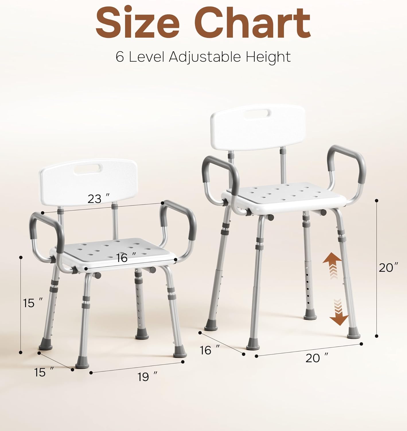 Silla de ducha Deeptita para dentro de la ducha con brazos y respaldo, silla de ducha ajustable en altura para ancianos y discapacitados con pies antideslizantes mejorados, asiento de ducha resistente de 400 lbs para personas mayores