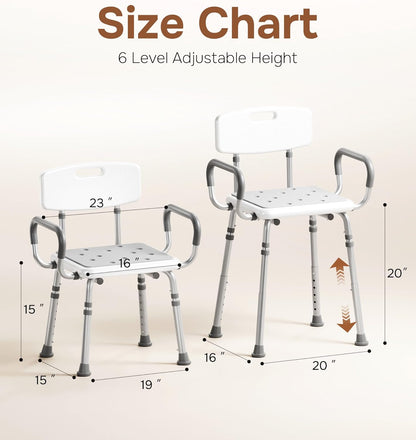 Deeptita Shower Chair for Inside Shower with Arms and Back, Height Adjustable Shower Chair for Elderly and Disabled with Enhanced Non-Slip Feet, 400 lbs Heavy Duty Shower Seat for Seniors