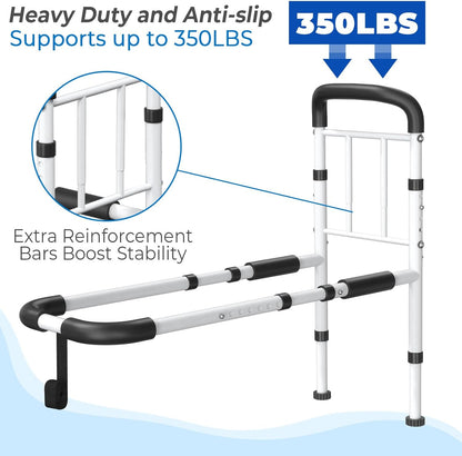 DEEPTITA Bed Rails for Elderly Adults Safety - ASTM Approved Adjustable Bed Cane Supports 350LBS with Non-Slip Grip & Storage Pocket, Stable Bed Assist Rails for Seniors, Tool-Free