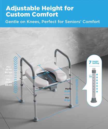Bedside Commode for Seniors, FSA/HSA Eligible Bedside Toilet with Adjustable Width and Height, 400 LBS Weight Capacity, 16.5 Inch Extra Large Soft Seat Plate