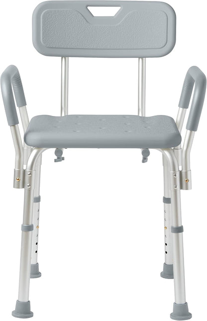 Medline Shower Chair Seat with Padded Armrests and Back, Heavy Duty Shower Stool for Bathtub, Slip Resistant Shower Seat with Adjustable Height, Shower Bench for Inside Shower with 350 lb Capacity