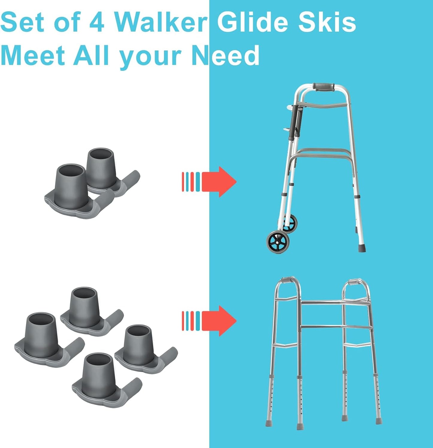 DEEPTITA 4 Pack Walker Skis Glides for Folding Walkers, Essentials Universal Walker Accessories for Seniors, Mobility Aid Accessory for Seniors