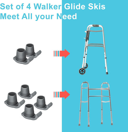 DEEPTITA 4 Pack Walker Skis Glides for Folding Walkers, Essentials Universal Walker Accessories for Seniors, Mobility Aid Accessory for Seniors