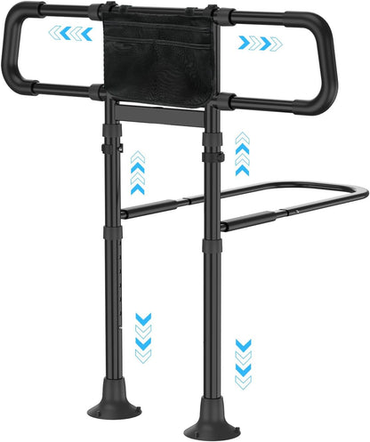 Bed Rails for Elderly Adults Safety, 2026 Upgraded & ASTM Compliant Adjustable Bed Cane with Ergonomic Non-Slip Handle, Storage Pocket, Motion Sensor Night Light,400 LB Support, Tool-Free Assembly