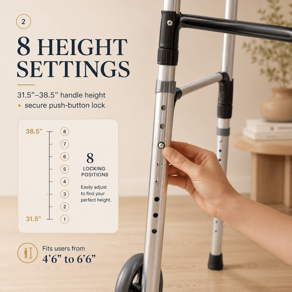 DeepTita Folding Front Wheel Walker, Home Travel, 5" Wheels, 350lb for modern home mobility, recovery, and everyday confidence