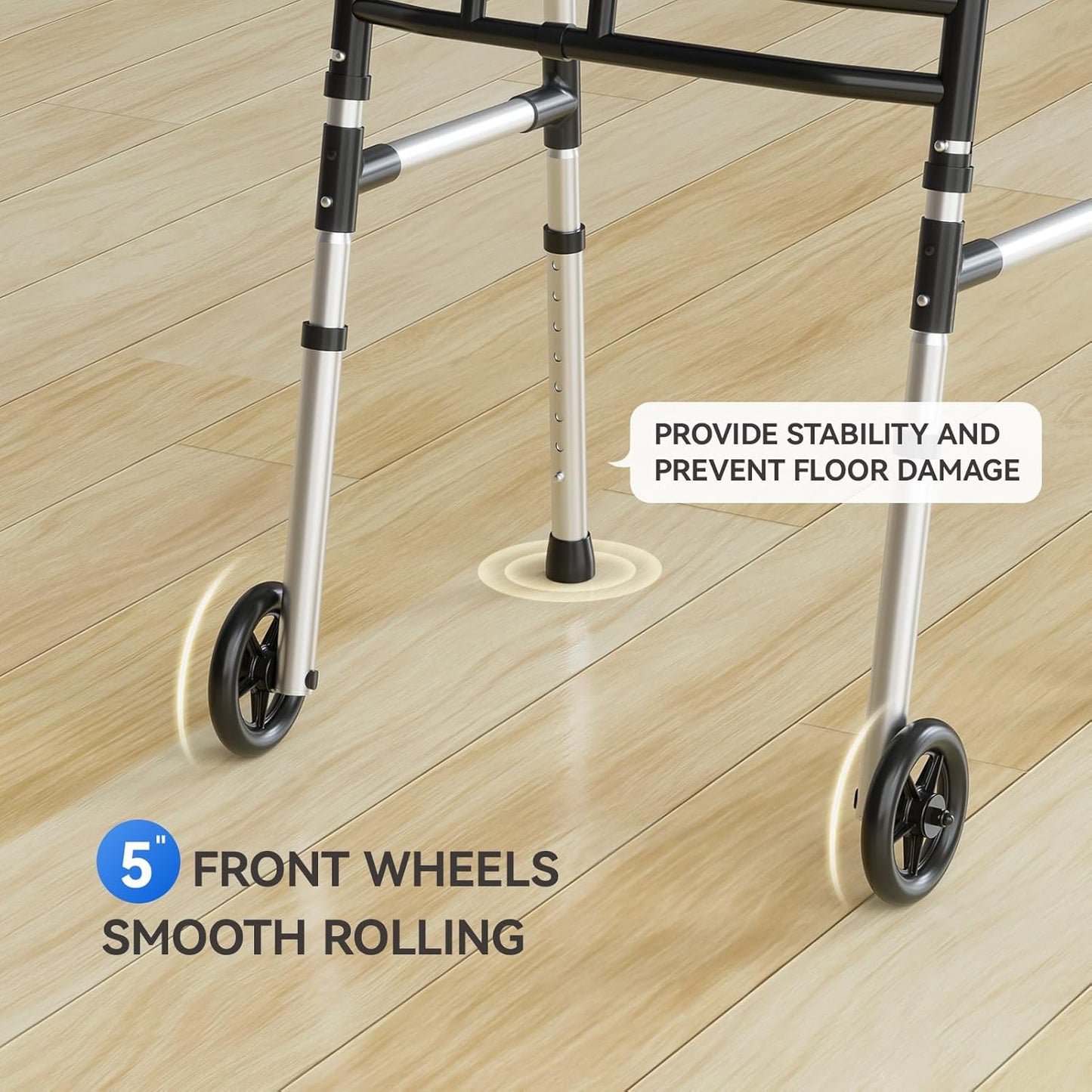 Deeptita Folding Walkers for Seniors, Medical Bariatric Walker Lightweight 5'' Front Wheel Walker Height and Width Adjustable Aluminum Standard Walker for Handicap