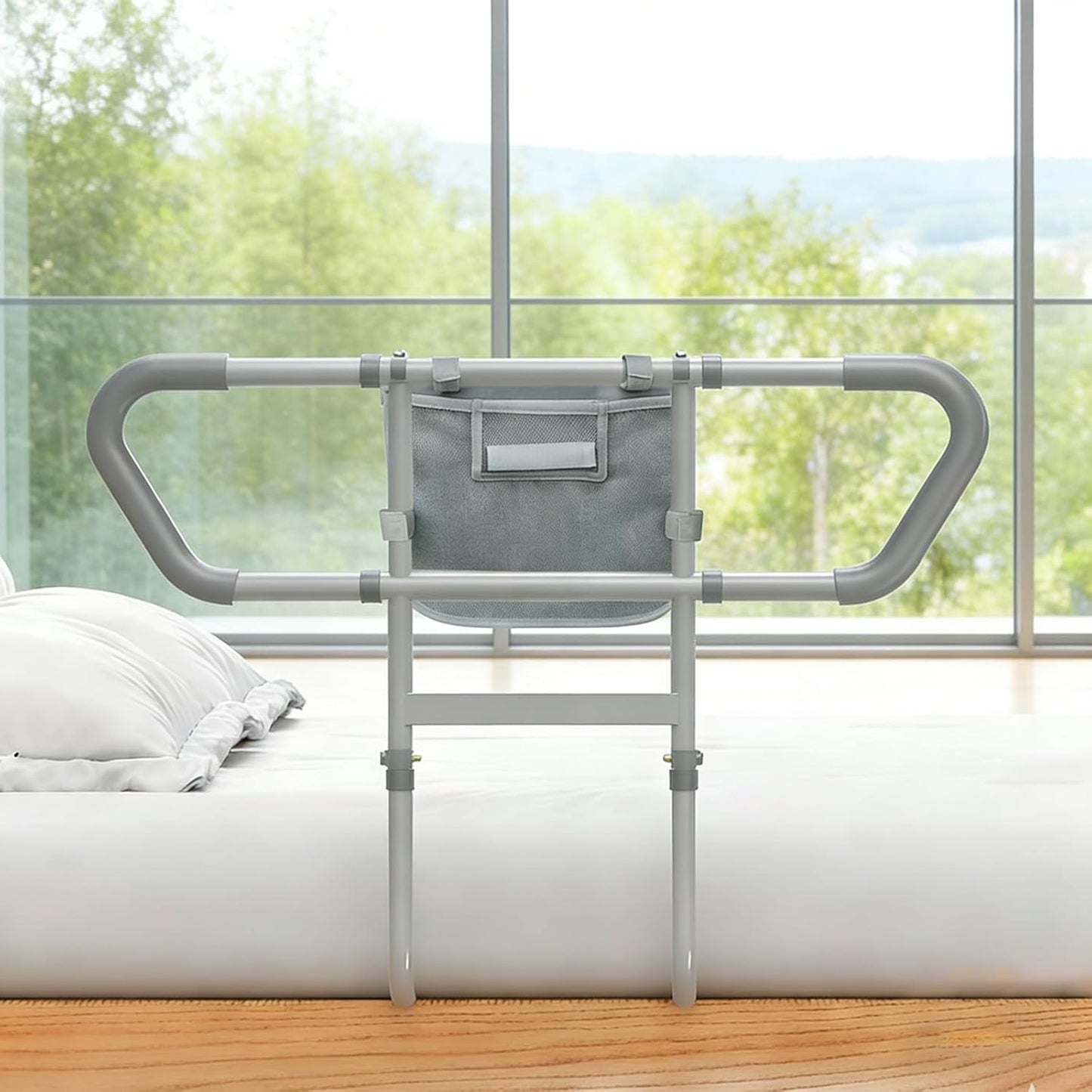 Bed Rails for Elderly Adults Safety, 2026 Upgraded & ASTM Compliant Adjustable Bed Cane with Ergonomic Non-Slip Handle, Storage Pocket, Motion Sensor Night Light,400 LB Support, Tool-Free Assembly