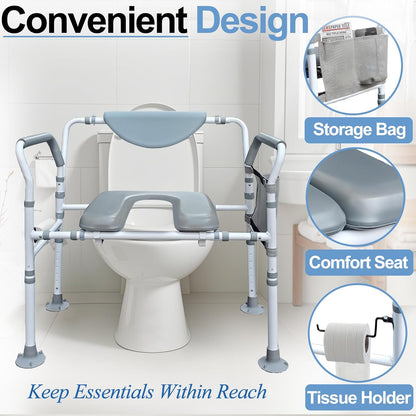 DEEPTITA Heavy Duty Bedside Commode, 500lbs Extra-Wide Bariatric Commode Chair for Adults & Seniors, Portable Toilet Seat with Arms, Adjustable Potty Chair Bucket with Lid, Tool-Free Assembly