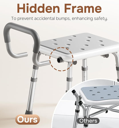 Deeptita Shower Chair for Inside Shower with Arms and Back, Height Adjustable Shower Chair for Elderly and Disabled with Enhanced Non-Slip Feet, 400 lbs Heavy Duty Shower Seat for Seniors