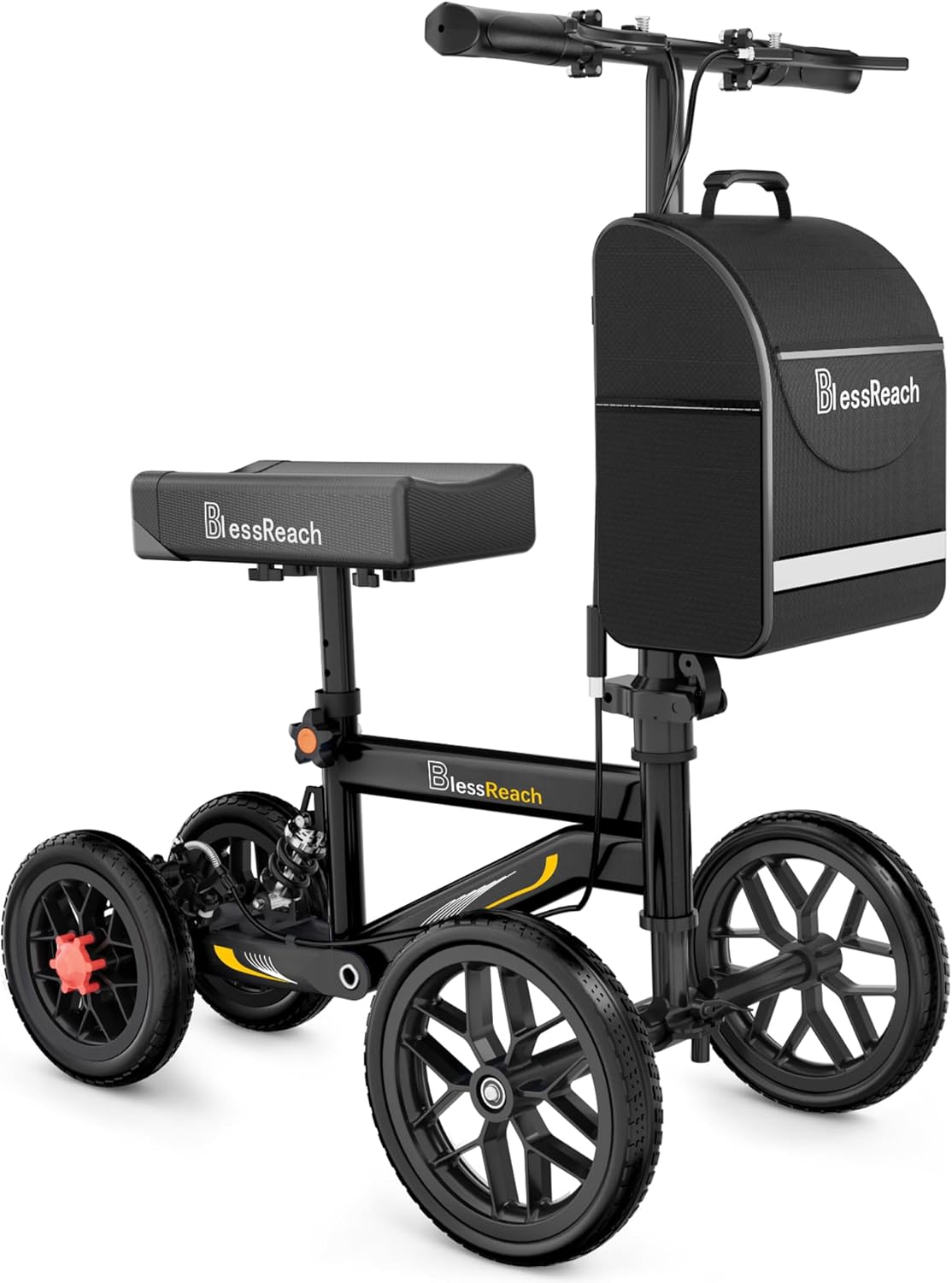 DEEPTITA Deluxe Medical Scooter Double Handbrake, All-Terrain Steerable Knee Scooter Crutch Alternative, for Adults with Injured Ankle & Foot Recovery in Black