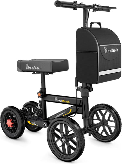 DEEPTITA Deluxe Medical Scooter Double Handbrake, All-Terrain Steerable Knee Scooter Crutch Alternative, for Adults with Injured Ankle & Foot Recovery in Black
