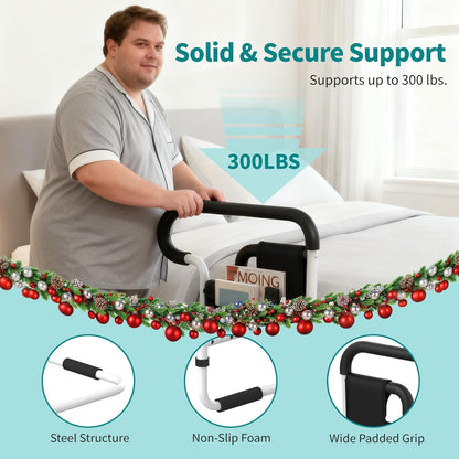 Deeptita Bed Rails for Elderly Adults Safety, Height and Length Adjustable Bed Assist Rail for Senior, Bedrail with 2 Bag & Strap, Help Get in & Out of Bed, Fit Most Bed, Supports 300 lbs, Tool-Free