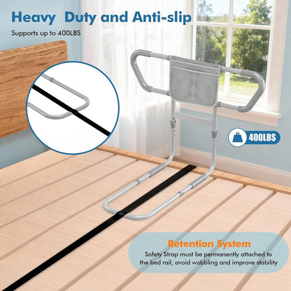 Bed Rails for Elderly Adults Safety, 2026 Upgraded & ASTM Compliant Adjustable Bed Cane with Ergonomic Non-Slip Handle, Storage Pocket, Motion Sensor Night Light,400 LB Support, Tool-Free Assembly